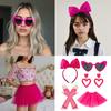 5Pcs 80s Costume Accessories for Women Princess Bows Headband Earrings Tutus Skirt Sunglasses Fishnet Gloves 80s Outfits