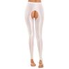 Damen Glänzende Open-Crotch Steg-Leggings Dehnbar Glatt Mittlere Taille Elastischer Bund Skinny Hosen