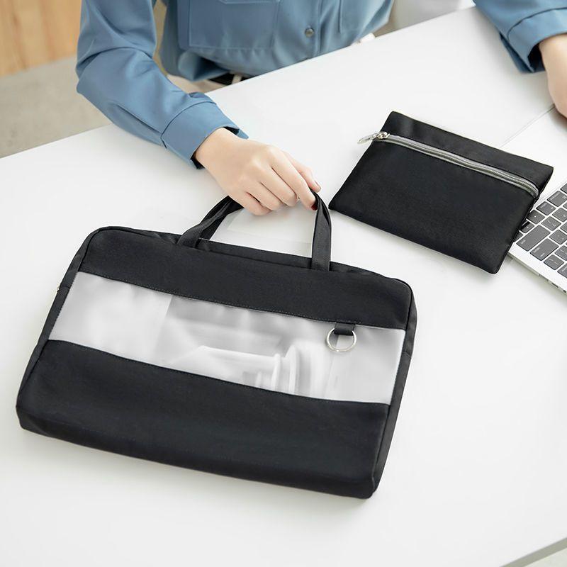 A4 File Bag Zipper Briefcase Women's File Bag Teacher Bag Hand-held Women's Business Bag Fashionable and Durable