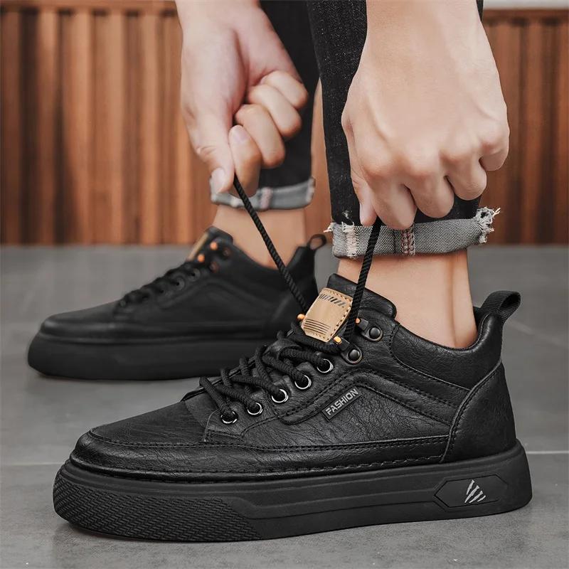 

High Quality Mens Boots Original Casual Leather Shoes for Men Training Wear Resistant Sneakers Outdoor Breathable Treking Shoes 39 чёрный