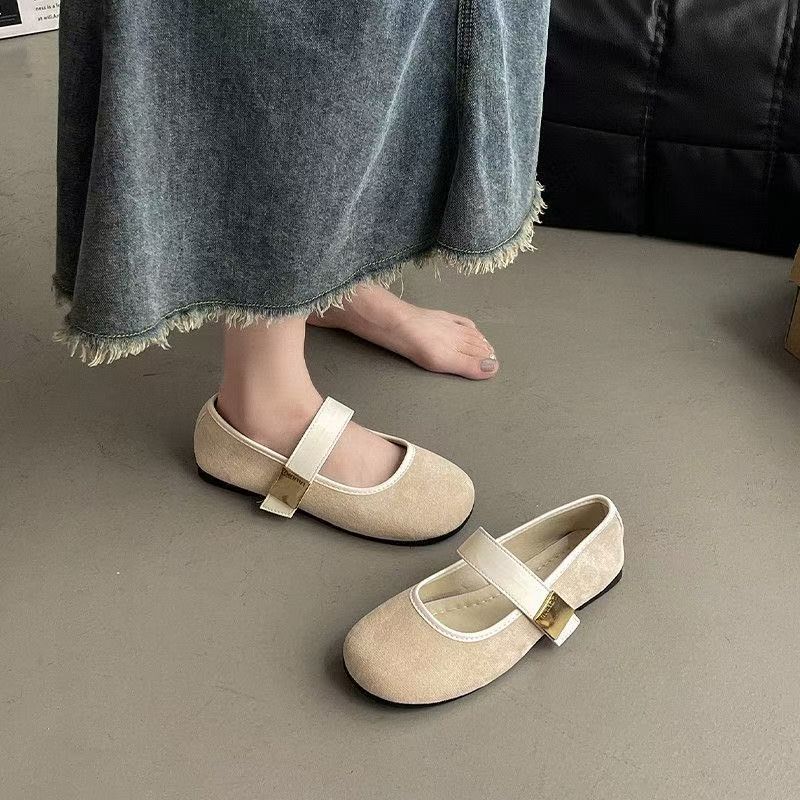 Retro gentle fairy style casual soft flat Mary Jane shoes suede red light mouth single shoes women 2025 new