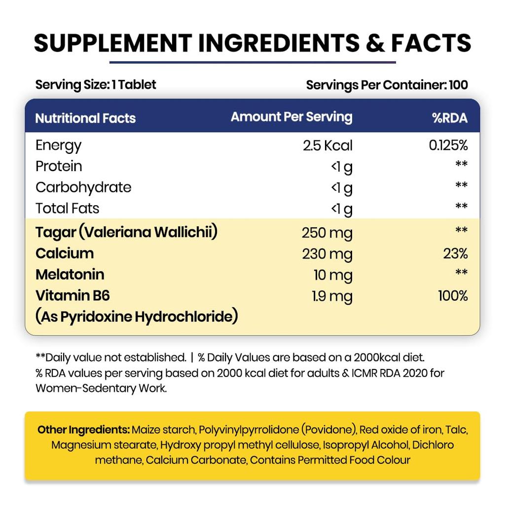 Vlado's Himalayan Organics Melatonin 10 mg + Tagar 250 mg Doplněk stravy s vitamínem B6 a vápníkem 60 tablet Klidný spánek