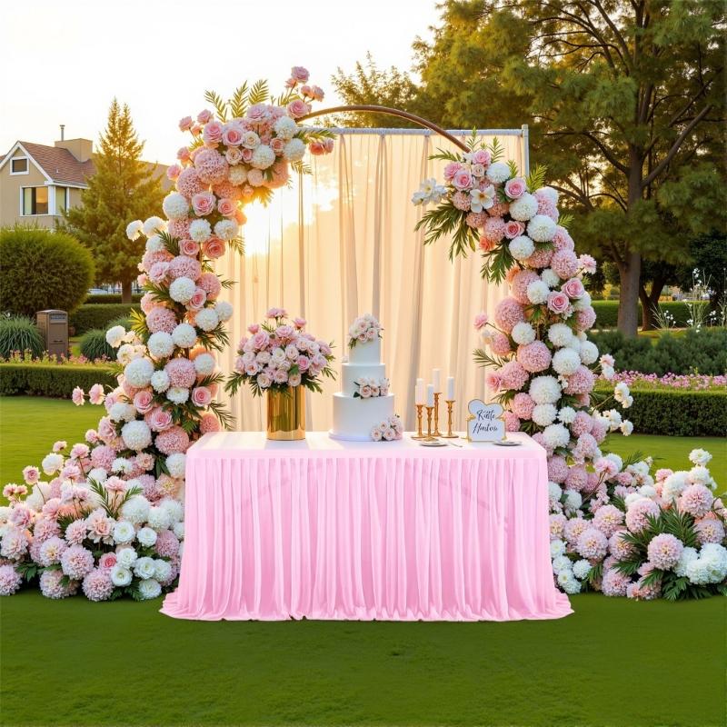 Pearls Tulle Banquets Table Cover Various Size Polyester Table Skirt Drape For Wedding Ceremony Celebration Decoration