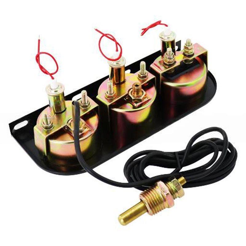 Efficientt-Car 12V 3 In 1 Triple Gauge Kit With Sensor-Water Temp C/F, Oil Pressure PSI, Voltmeter Mechanical Gauge Set