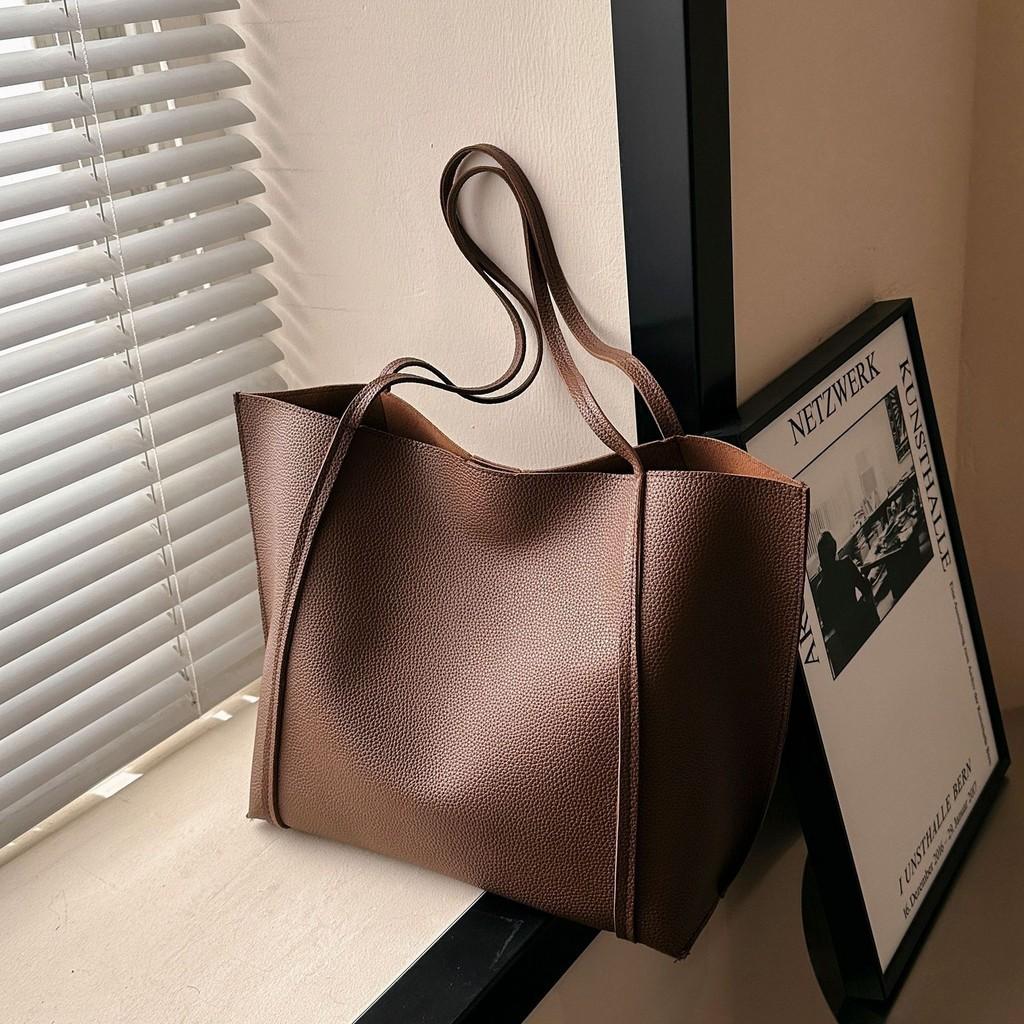 Stylish Retro Pu Tote Bag Set With Large Capacity Dual Color Design For Women