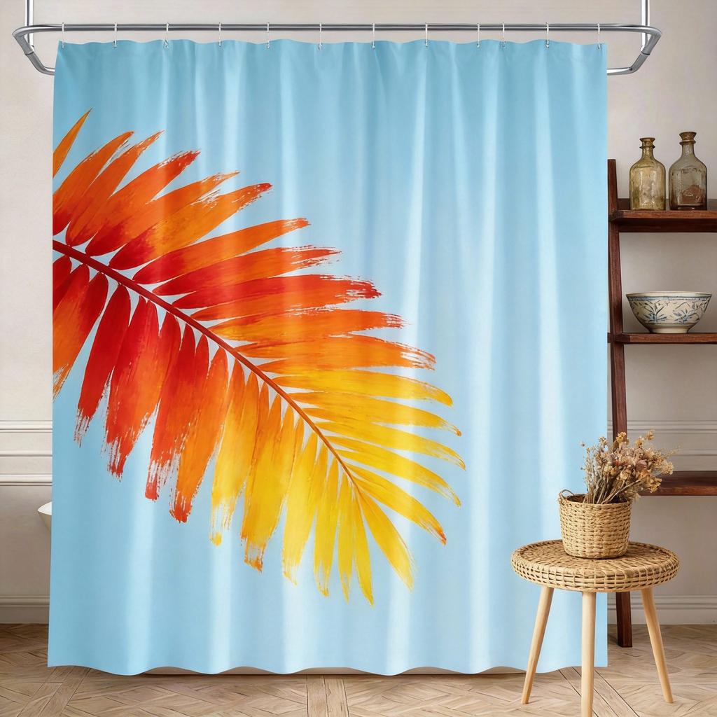 Palm Leaf Shower Curtain 180x180cm – Tropical Green on White, Minimalist Bathroom Decor, 12 Hooks Bath decorative shower curtain