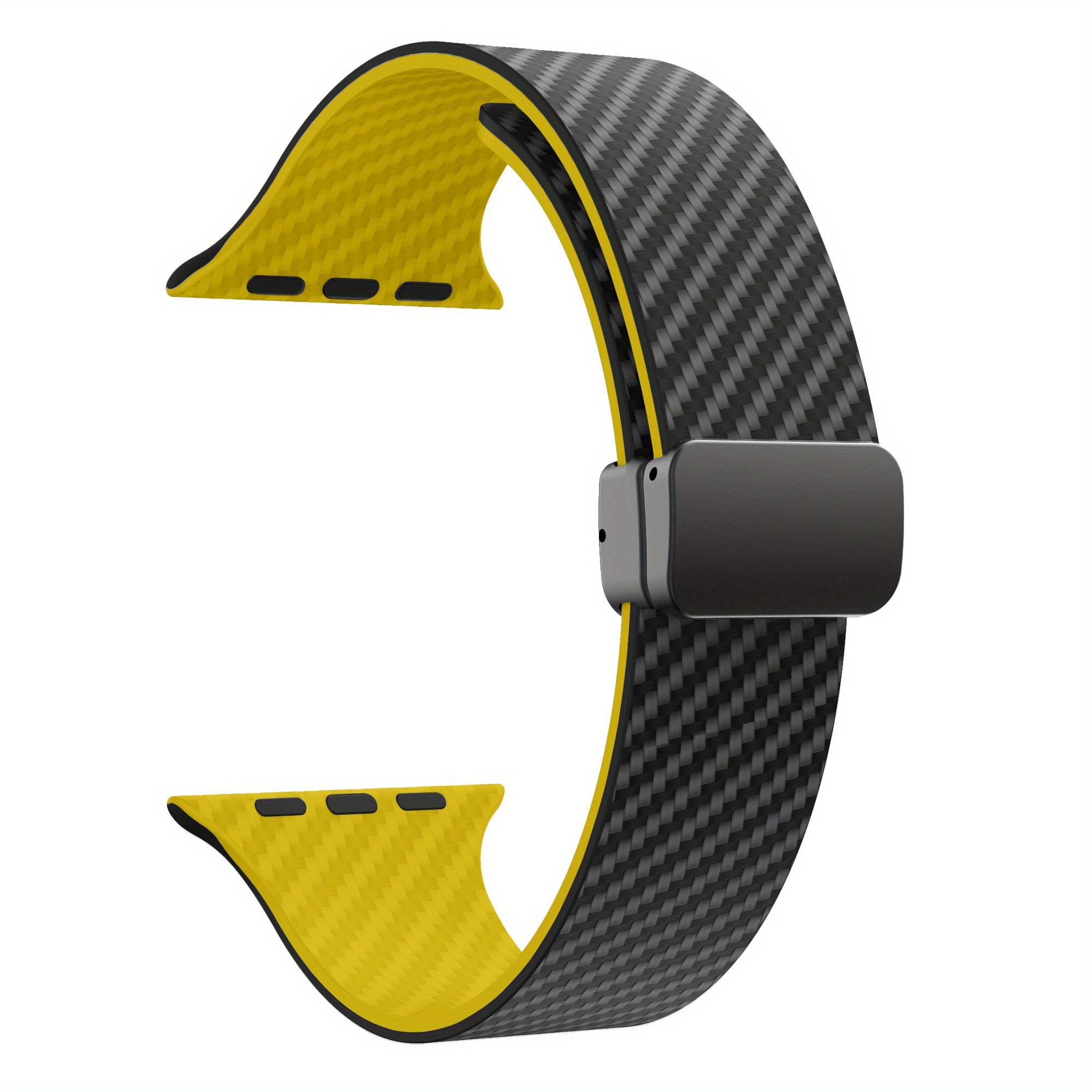

Two-color Carbon Fiber PatternMagnetic Buckle Silicone Strap fit 38mm to 49mm For Apple Watch Series 1-9/SE/ Easy to Install S10 42mm
