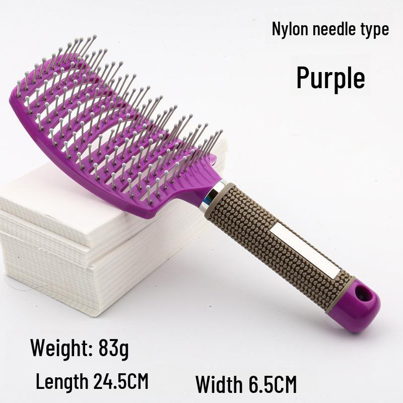 Large Anti-Static Curved Massage Comb for Curly Hair - Pig Bristle, Nine-Row, Plastic