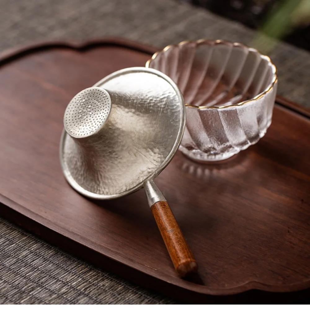 Wood Handle Tea Filter Embossed Tea Colander Teaware Tea Strainer Bubble Tea