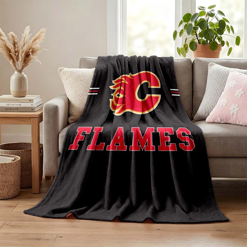 Calgary Flames Blanket Flannel Blanket Soft Cozy Plush Throw for Sofa Bed Lightweight Home Decoration