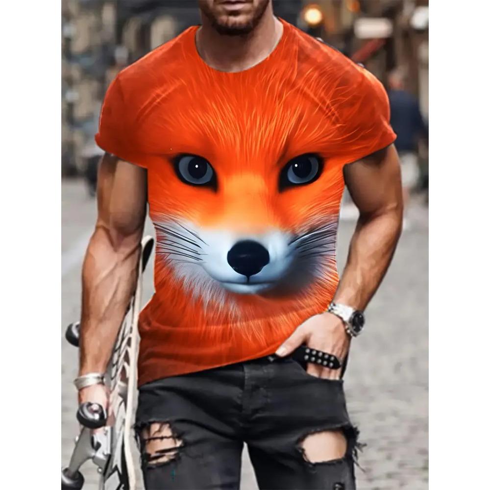 Novelty Fox Graphic 3D Printed Men T-Shirts Hip Hop Personality Round Neck Tees Short Sleeve Tops Harajuku Y2k Men Kids Clothing