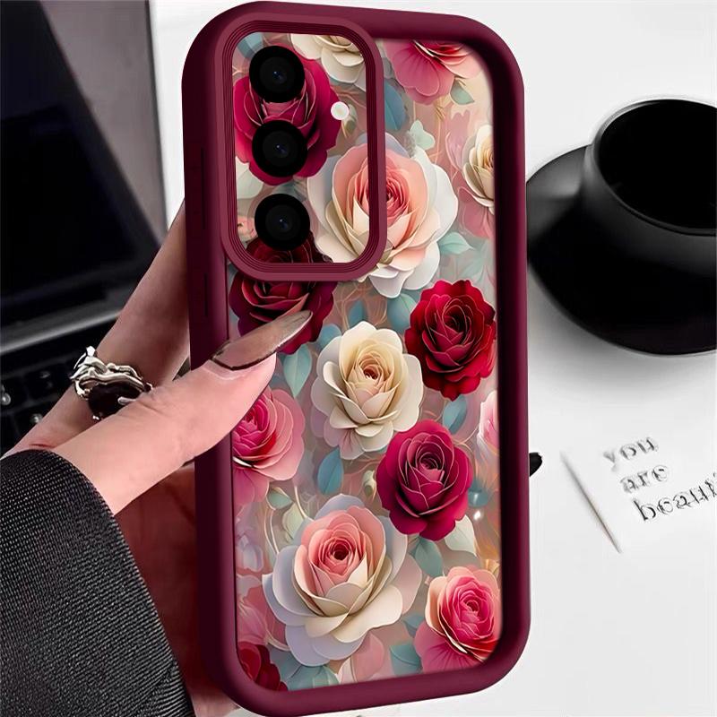 Oil Painting Rose Flowers Pattern Case For Samsung Galaxy S26 Ultra S25 Edge S24 Plus S23 S22 S21 FE A15 A35 A55 A16 A26 A36 A56 A17 A37 A57 5G Cover