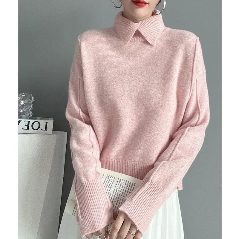 Fashion Versatile Sweater Women Pullover Fall and Winter Inside The Solid Color Knit Tops Comfortable and Versatile