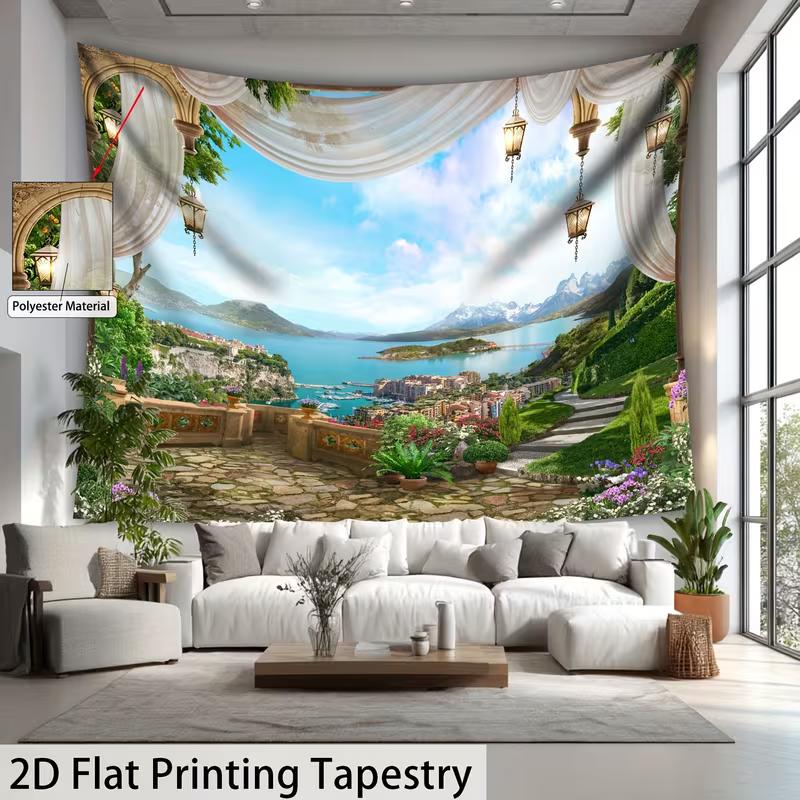 2D Italian Riviera Tapestry Curtain Balcony View Wall Hanging