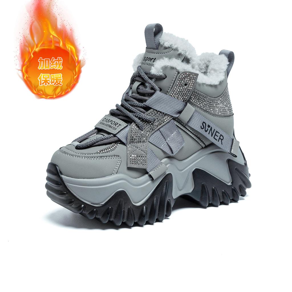 Autumn new versatile casual velvet warm thick-soled muffin heightening sports shoes small women's shoes