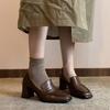 Tacchi alti con tacco grosso da donna autunno 2025 nuovi mocassini neri stile britannico temperamento punta quadrata scarpe singole