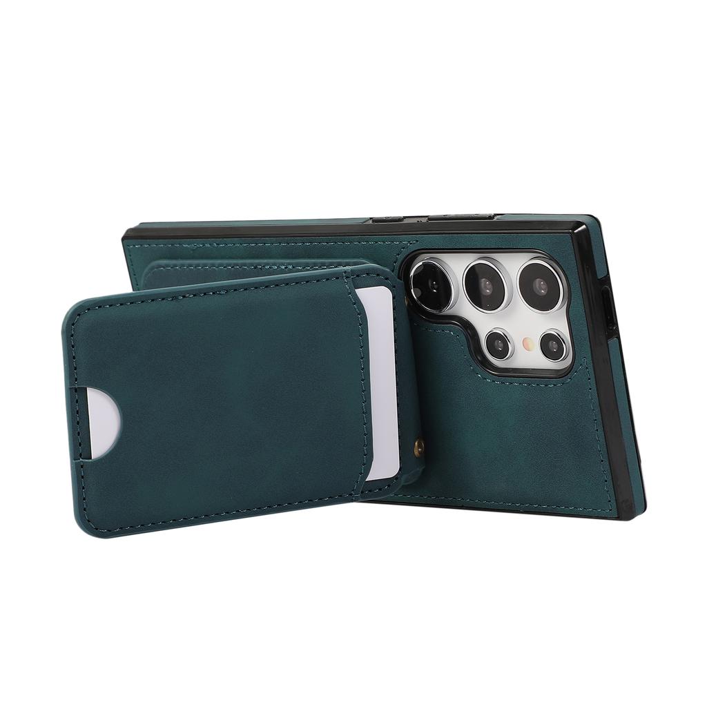 For Samsung Galaxy S24 Ultra Case Card Holder Kickstand Leather+TPU Phone Cover with Shoulder Strap