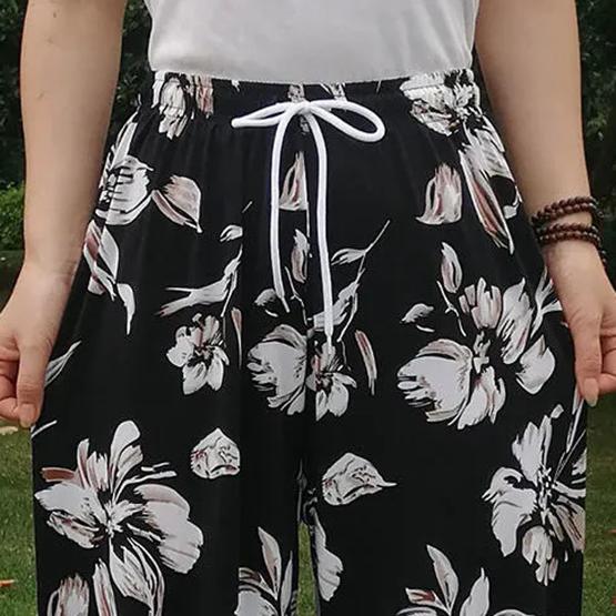 WTEMPO Elastic High Waist Thin Printed Women's Spring Summer Ice Silk Wide Leg Pants Mother's Loose Jogger Pants