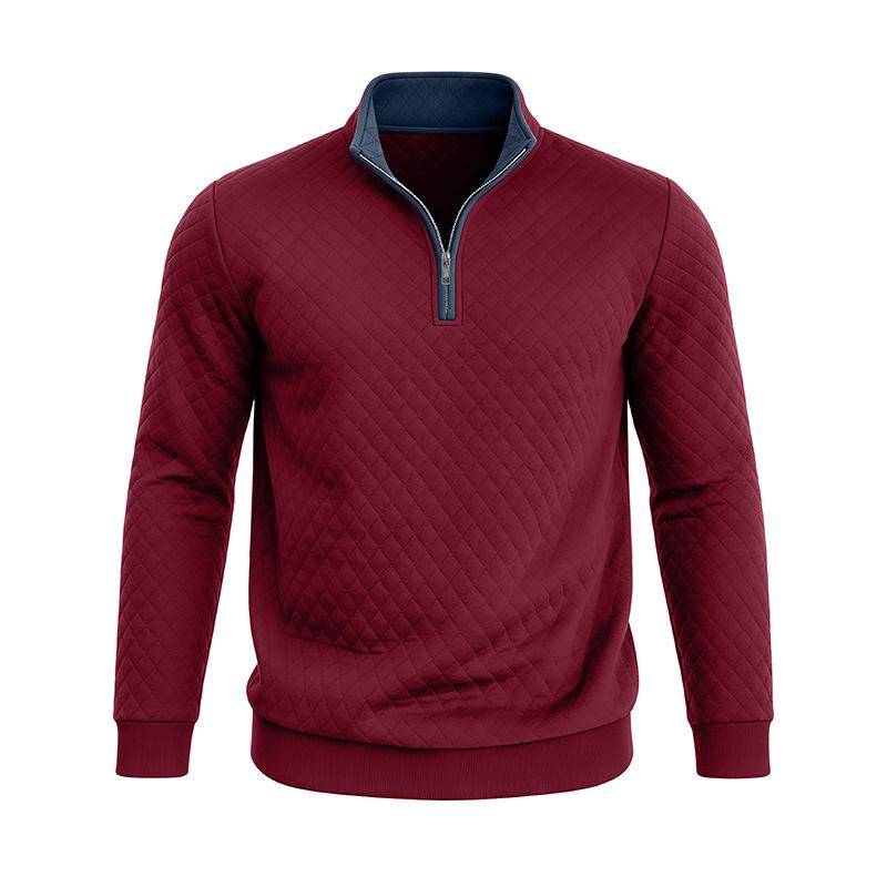 Autumn Winter Men's Solid Color Plaid Hoodie Fashion Stand Collar Half Zipper Casual Sweatshirts Men Loose Pullovers