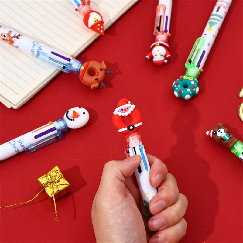 10Pcs Christmas Multicolored Pen 6 Color-in-1 Writing Pens Retractable Colored Ballpoint Pen for Color Coding Journaling