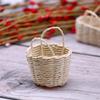 Mini Handwoven Straw Storage Basket Soft Portable Handle Natural Woven Small Organizer for Girls Dollhouse Hair Clip Storage