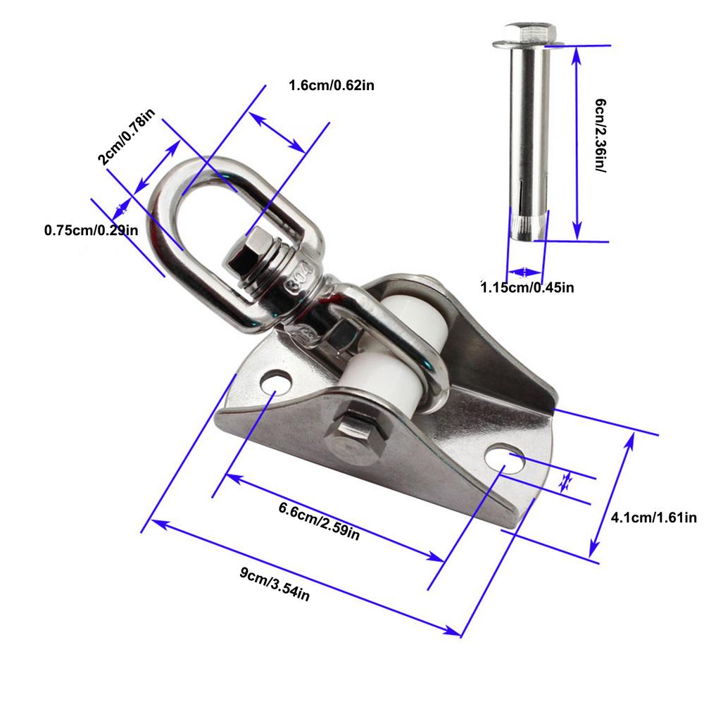 304 Stainless Steel Swing Hanger Swivel Hook for Yoga Playground Swing Sets Porch Wood Concrete Ceiling Silent 1000 Lb Capacity