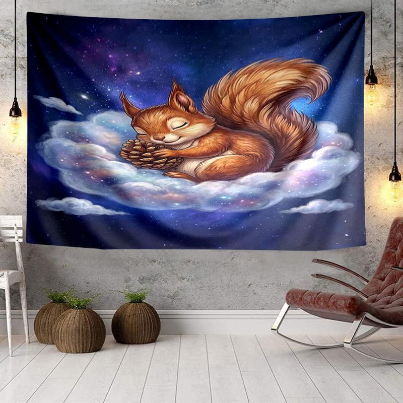 Squirrel Dreams Under Moonlight Tapestry, Unique Design Tapestry, Wall Decor for Bedroom,Livingroom, Playroom,Heartwarming Fan Holiday Gifts