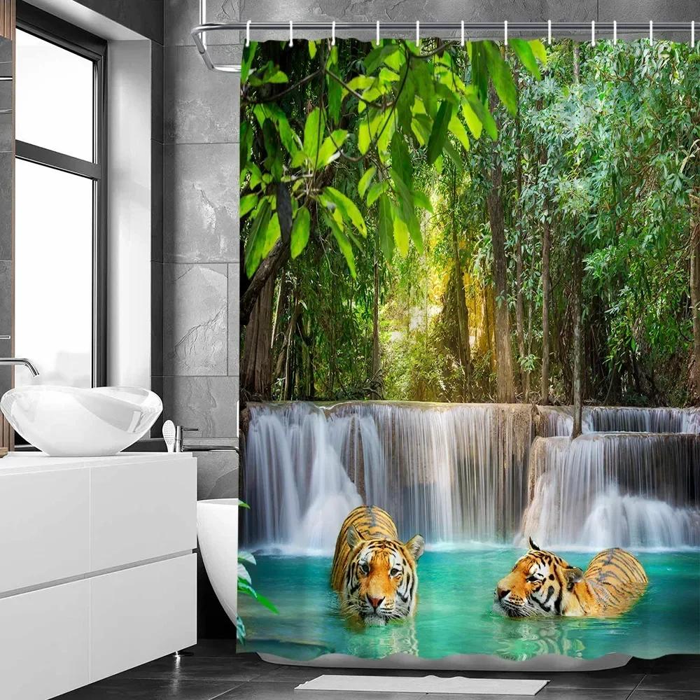 Natural Forest Landscape Shower Curtain 3D Printed Scenery Waterproof Polyester Bath Curtain Home Decor Bathroom Curtain