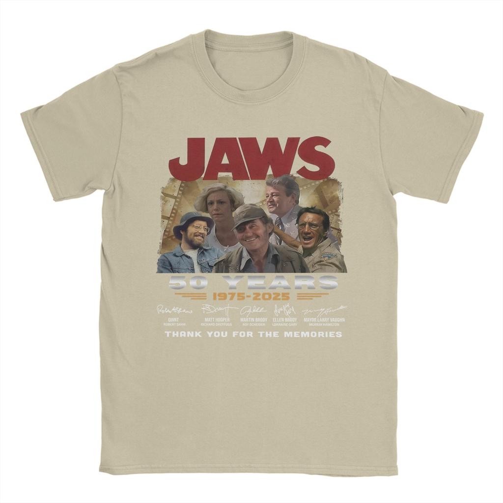 Men Women 50th Anniversary Jaws 1975 Retro Movie T Shirt 100% Cotton Printed T-Shirt  Top Clothing