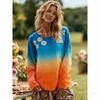 Europe America Women's T-shirt Fashion Floral Print Pullover Bohe Style Women Long Sleeve T-shirt Outdoor Casual Tees Top