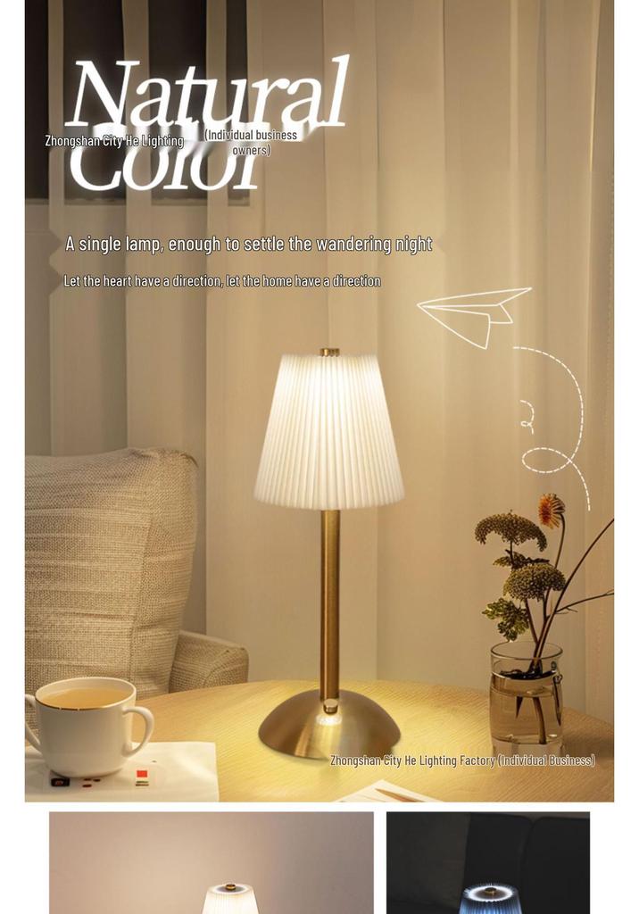 Nordic Dimmable Pleated Fabric & Metal Bedside Lamp