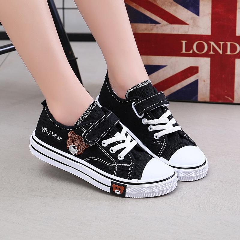

Children s Shoes2026Children s bear canvas shoes, fashionable student white shoes, boys and girls Velcro sneakers 20-25One Hand6Double чёрный