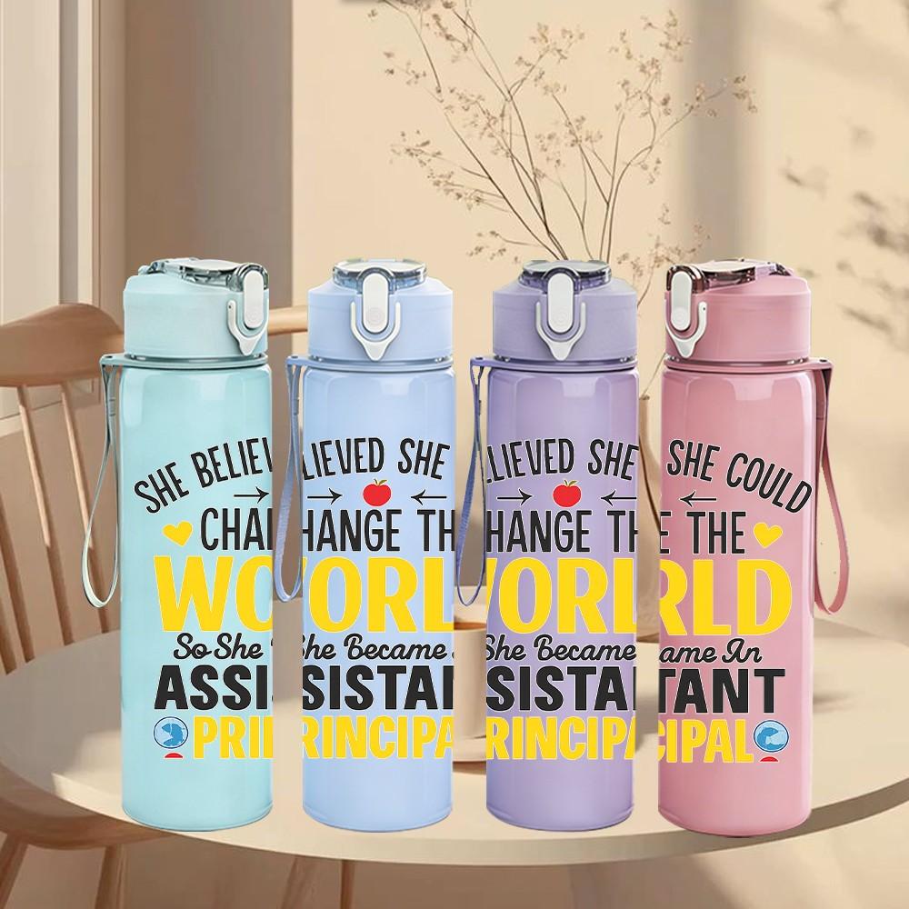 1PC Assistant Principal World Change Quote 750ml Color Plastic Sports Water Bottle Leakproof Flip Straw Lid Suitable for Sports Office Home Use