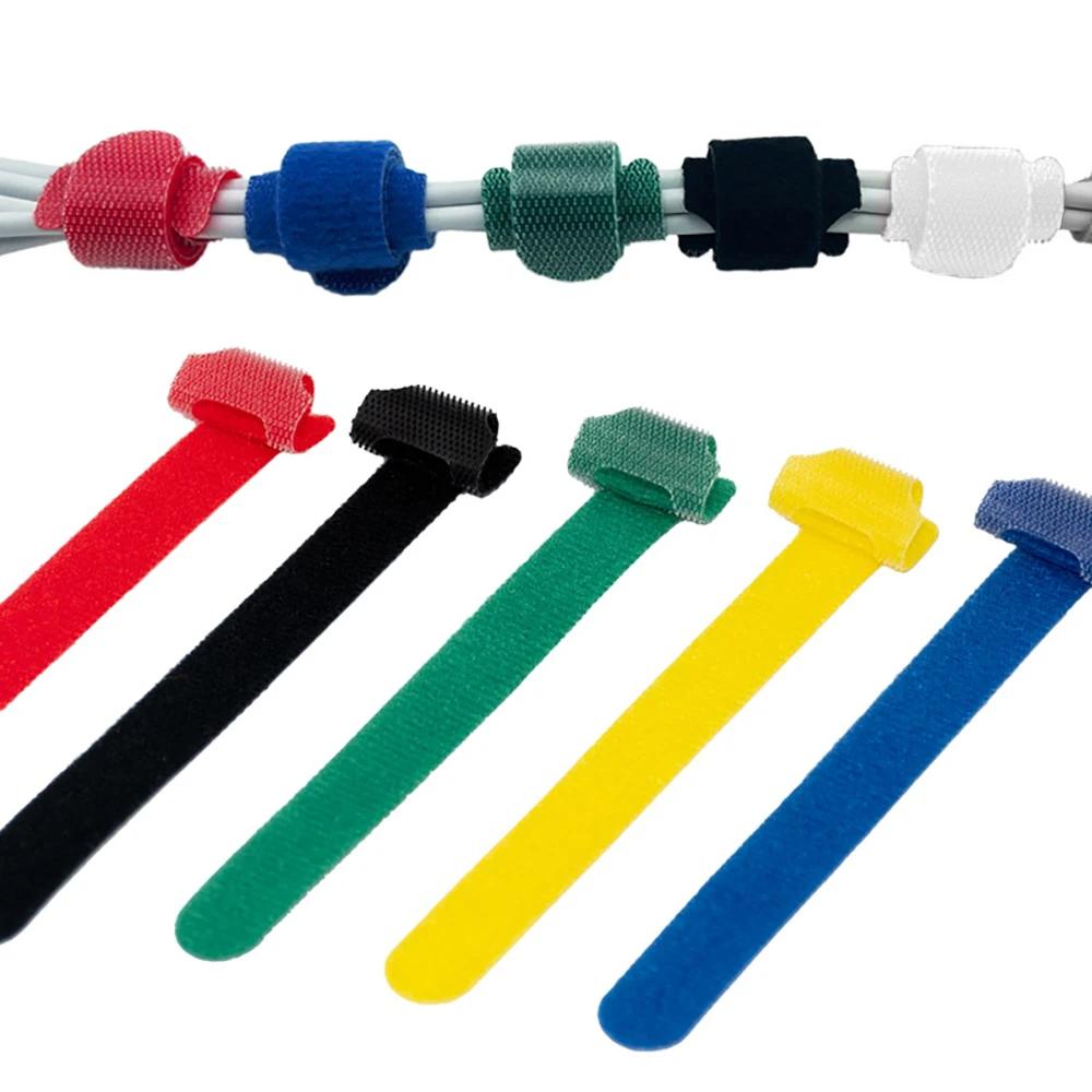 50pcs Auto-adhesive Cable Management T-type Velcros Tape 150mm*12mm TV/PC/USB Wires Ties Fixing Reusable Multi-use Nylon Fabric