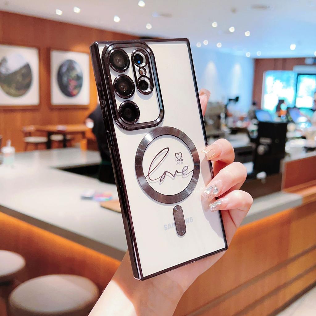 Electroplated Magnetic Transparent Love Mobile Phone Case Is Suitable for Samsung S24ULTRA Lens Film S24 Advanced Sense S23FE