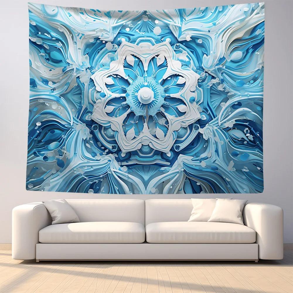 Blue Mandala Flower Pattern Hanging Cloth Home Wall Decoration Tapestry Bedroom Living Room Tapestry