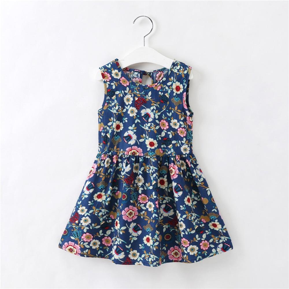 

Платье принцессы без рукавов для девочек 1-7 лет, летние детские платья с цветочным принтом, хлопковая детская одежда, элегантное платье 90 темно-синий