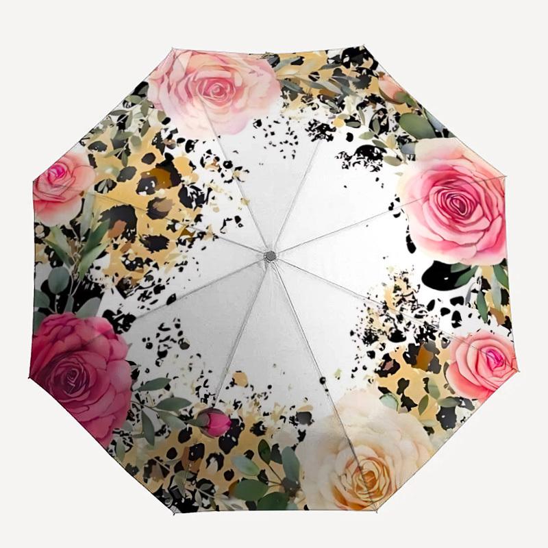 

1pc Floral Leopard Print Auto-Fold Umbrella with One-Touch Open/Close - 8 Reinforced Ribs for Windproof Stability yy251118143