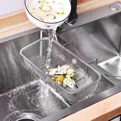 Stainless Steel Kitchen Sink Drain Basket Anti-rust Thickened Utensil Organizer Rectangle Storage Basket Dish Drying