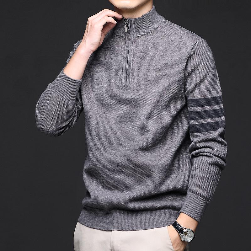 

Мужской джемпер Manzibo с жаккардовым узором, на молнии до середины, со стойкой, дышащий, повседневный, осенне-зимний пуловер XL