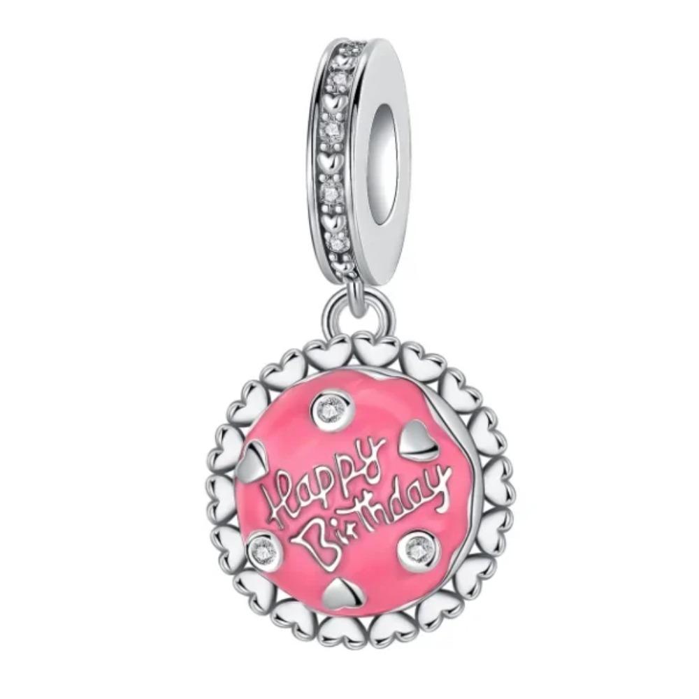 925 Silver Pink Blossom Dangle Charm Butterfly Heart Flower Rose Bird Bead For DIY Necklace Bracelet Fine Jewellery