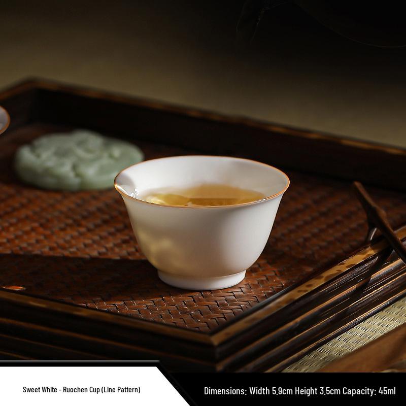 Gold Thread Porcelain Gongfu Tea Cup - Traditional White Ceramic for Home Use