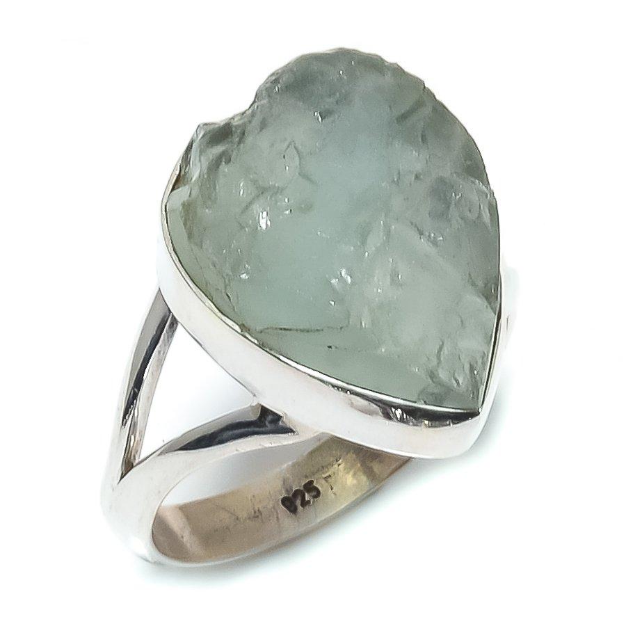 Natural Aquamarine Rough Gemstone 925 Sterling Silver Jewelry Ring Size 9.5 H8Y14