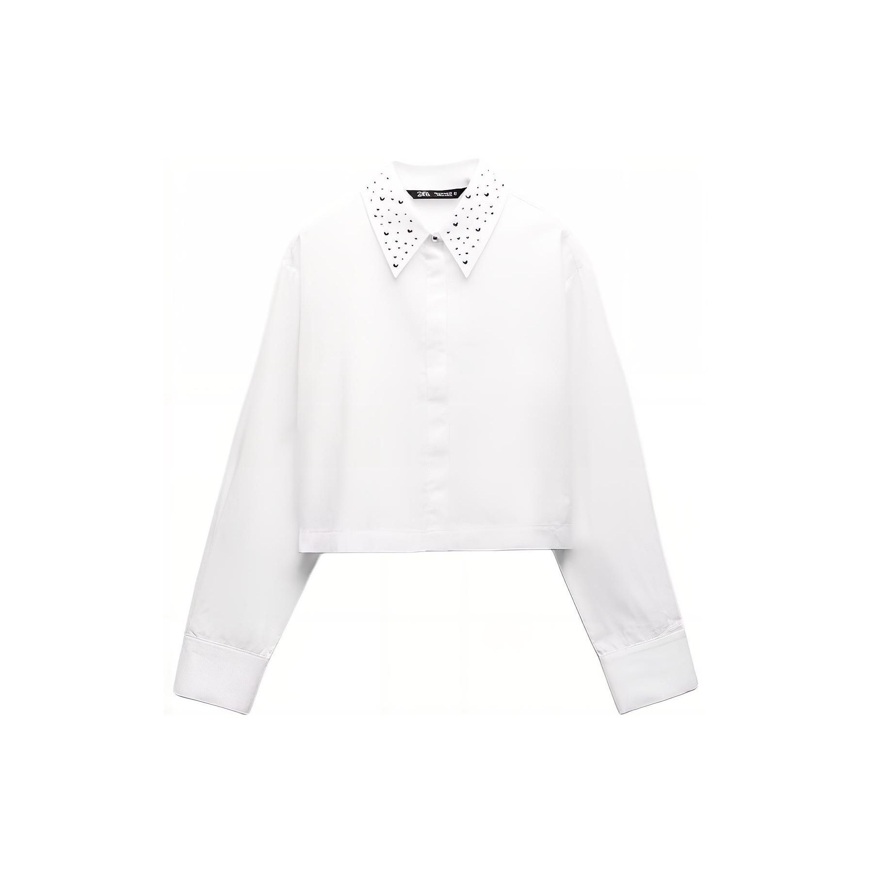 

Zara Studded Decorated Polo Neck Long Sleeve Shirt Women shirts White 3564187-250 M