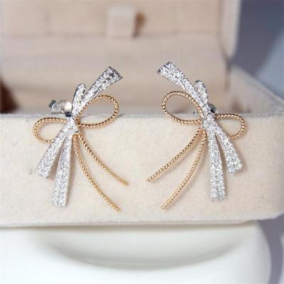 2021 New Sparkling Luxury Jewelry 925 Sterling Silver Pave White Sapphire CZ Diamond Women Wedding Bow Stud Earring Gift