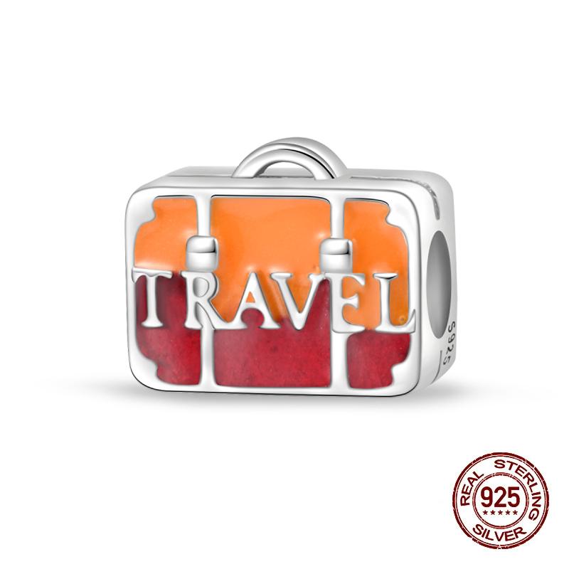 100% Copper Colorful Suitcase Bag Travel Handbag Charms Beads Fit Original Bracelets Fine Diy Anniversary Jewelry
