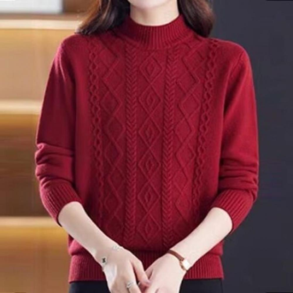 Navava Soft Cable Knit Half Turtleneck Long Sleeve Sweater Nk3538