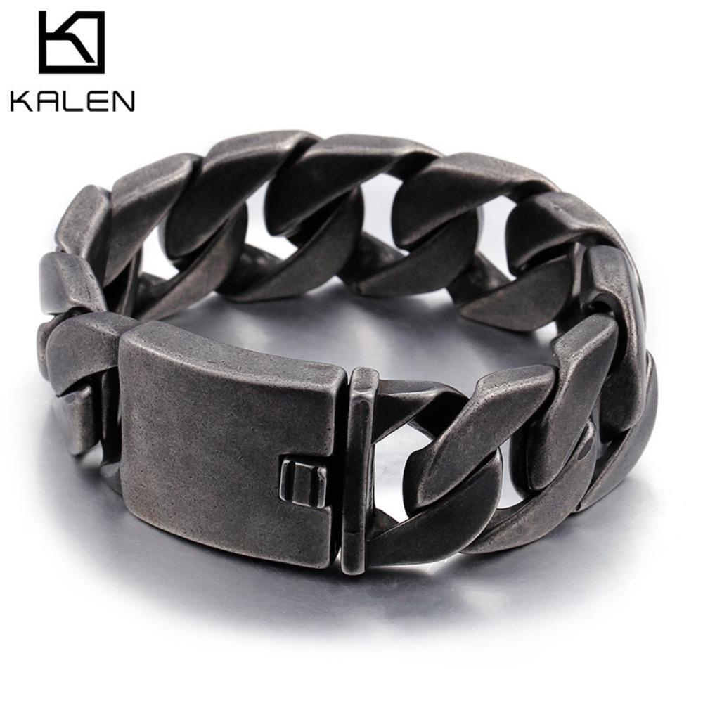 European and American Stainless Steel Men's Cuban Thick Bracelet, Hip-hop Trendy Men's Electroplated 18k Gold Titanium Steel Bracelet