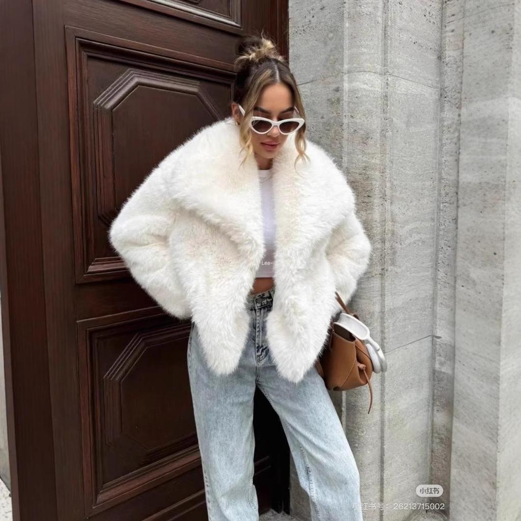 Mode Übergroßer Umlegekragen Flauschiger Kunstpelzmantel Damen Vintage Kunstpelzjacke Mäntel Winterkleidung Damen Flauschige Jacke