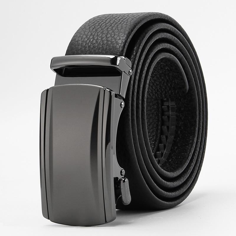 

Новый мужской кожаный ремень с автоматической пряжкой из натуральной воловьей кожи, деловой повседневный ремень 110-130CM